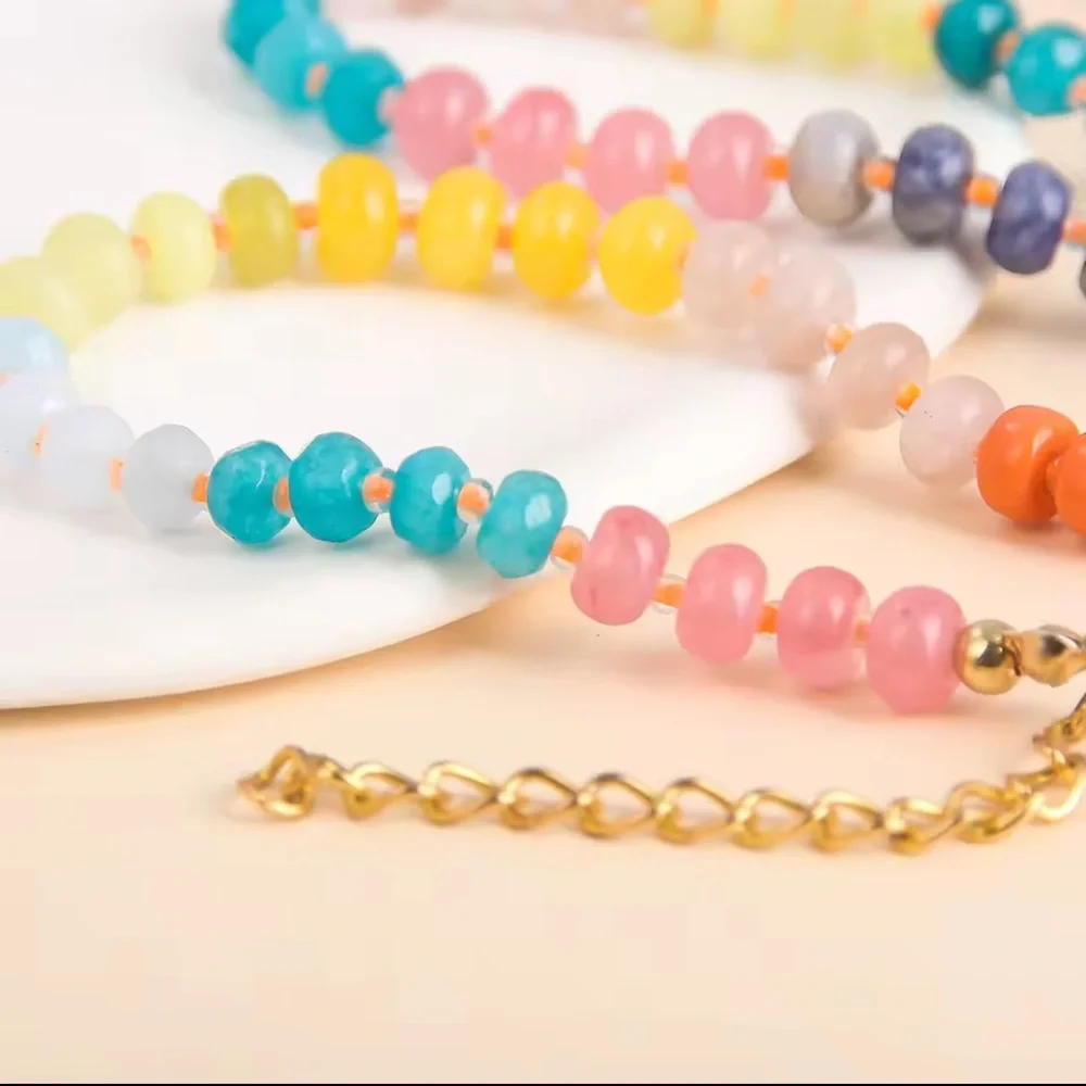 Colorful Rainbow Stone Beaded Choker Necklace 
Adjustable - Picture 6 of 12